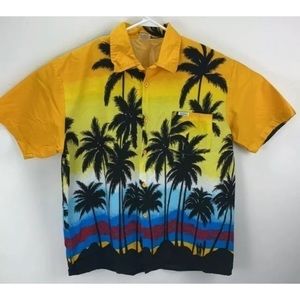 Dorsett Sportswear Bahama Blue yellow Hawaiian Shirt Palm Trees Size XL